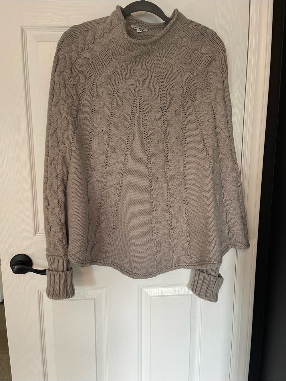 Cable Knit Crewneck Sweater Poncho - Taupe